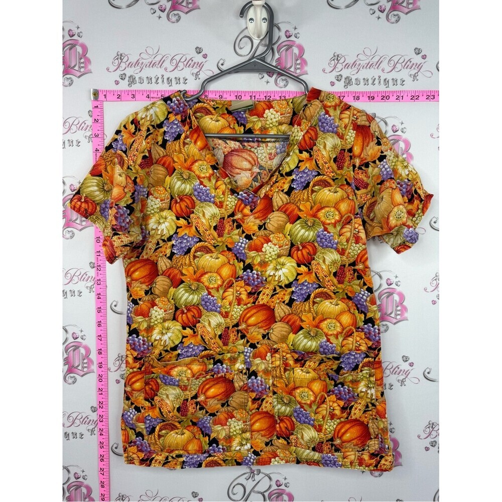Cottonality scrub top Autumn Harvest Print Medical Scrub Vibrant Fall Colors